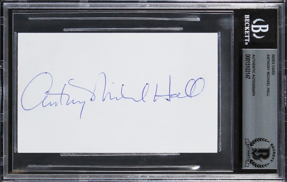 Beckett slabbed Anthony Michael Hall signed 3x5 index card (1 of 5)