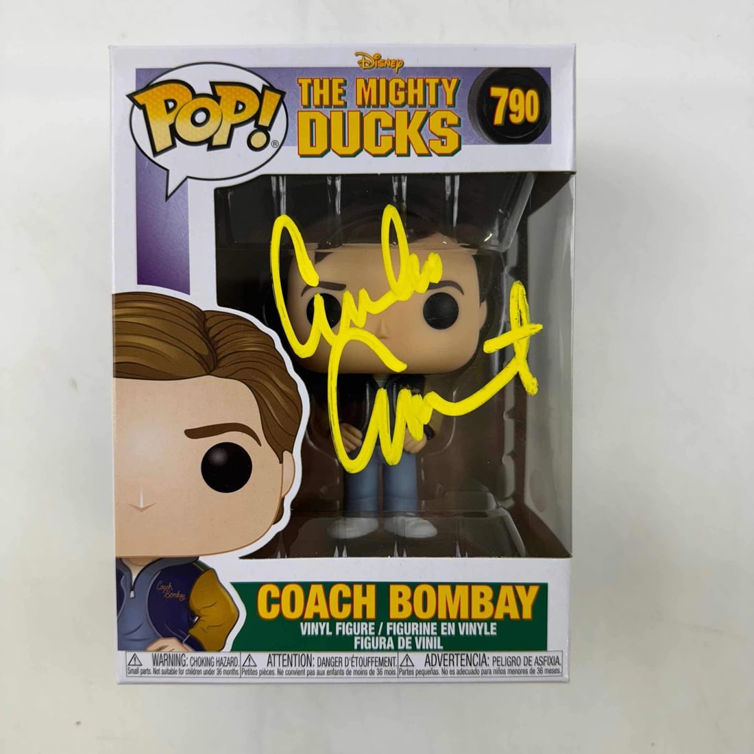 Emilio Estevez Autographed Funko Pop Coach Gordon Bombay #790 JSA COA: Emilio Estevez Autographed Funko Pop Coach Gordon Bombay #790 JSA COA This is an authentic signed Funko Pop figure of Coach Gordon Bombay, portrayed by Emilio Estevez, featuring the collectible number