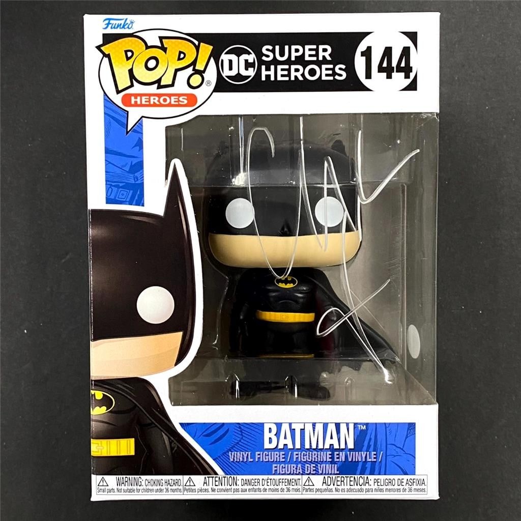 Batman Funko Pop 144 signed by Christian Bale JSA: Batman Funko Pop 144 signed by Christian Bale JSA This Funko Pop! Figure #144 features Batman and is hand-signed by Christian Bale in silver ink. The autograph is authenticated by James Spence Authent