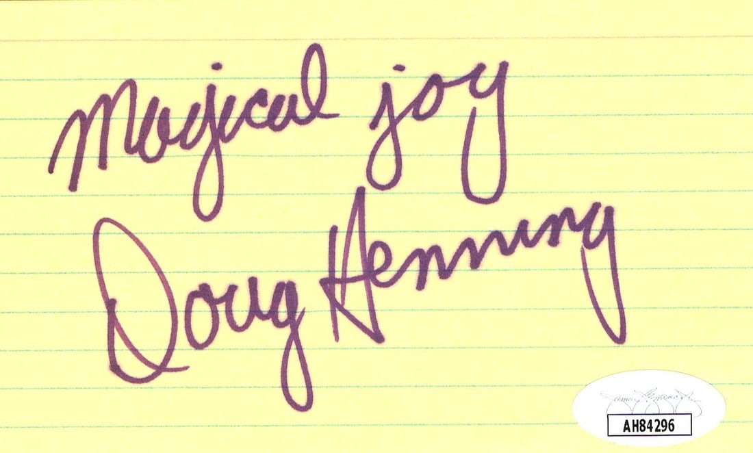 Authentic Doug Henning Signed 3x5 Index Card JSA Certified: Authentic Doug Henning Signed 3x5 Index Card JSA Certified This is an original index card autographed by legendary magician Doug Henning. The card measures 3 x 5 inches and has been authenticated by J