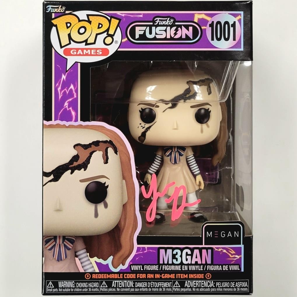 M3GAN Funko Pop 1001 with Jenna Davis Signature Beckett Authenticated: M3GAN Funko Pop 1001 with Jenna Davis Signature Beckett Authenticated This original Funko Pop! figure from the movie M3GAN features the autograph of Jenna Davis. The item has been authenticated by Bec