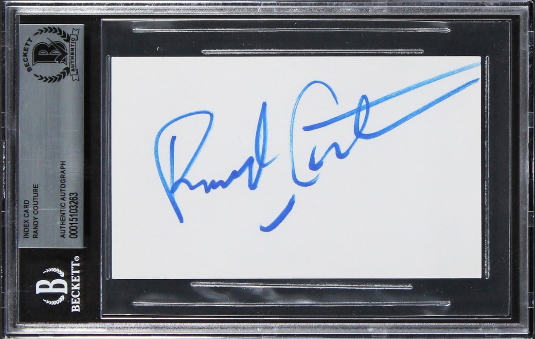 Randy Couture Signed 3x5 Index Card The Expendables Beckett Authenticated: Randy Couture Signed 3x5 Index Card The Expendables Beckett Authenticated This is an authentic signed 3x5 index card personally signed by Randy Couture from the film The Expendables. It has been authe