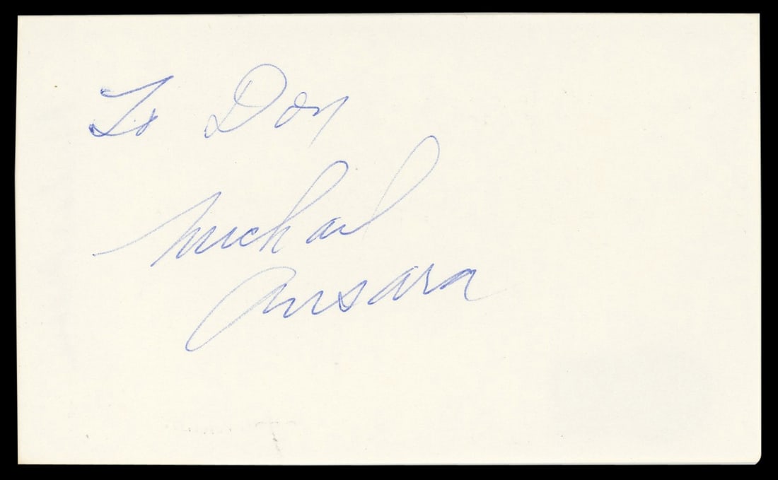 Star Trek Michael Ansara Autograph on 3x5 Card Inscribed To Don BAS Authenticated: Star Trek Michael Ansara Autograph on 3x5 Card Inscribed To Don BAS Authenticated This is an original 3x5 index card personally signed by Michael Ansara from Star Trek, featuring the inscription "To D