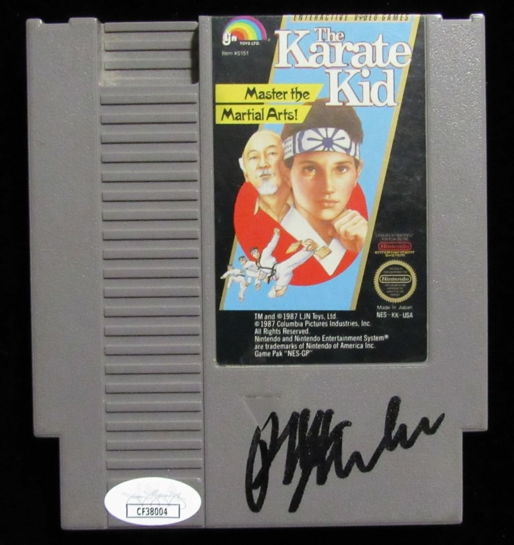 Karate Kid NES Game Cartridge Signed by Ralph Macchio JSA Authenticated: Karate Kid NES Game Cartridge Signed by Ralph Macchio JSA Authenticated This is an original Nintendo NES cartridge for the game 'Karate Kid', personally signed by Ralph Macchio. The autograph has been