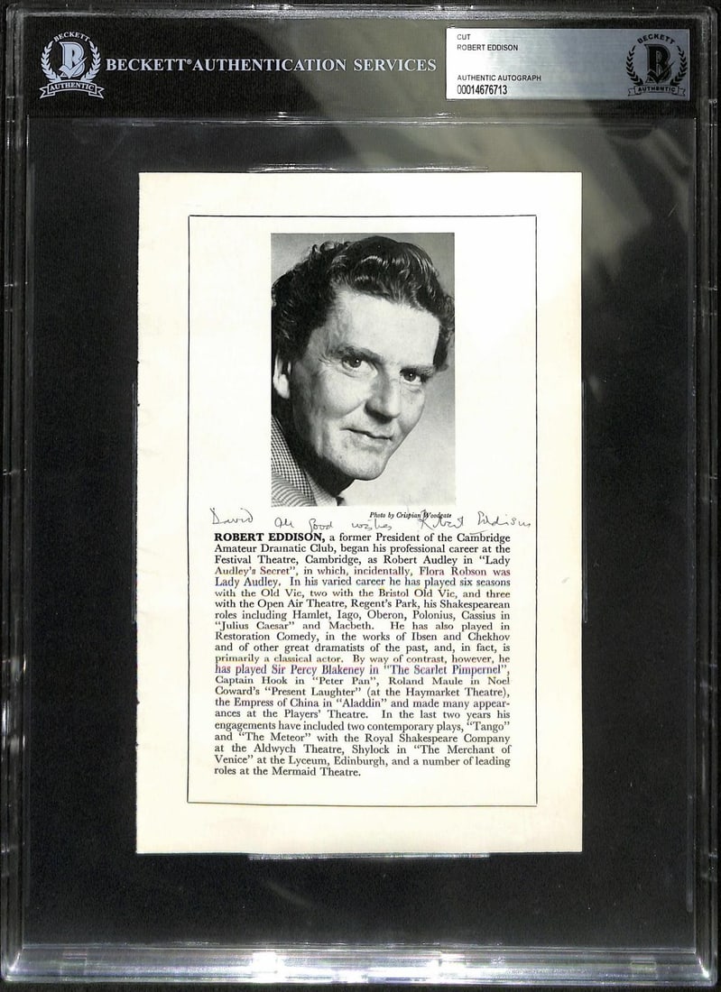 Beckett Certified Robert Eddison Signed Program Page Grail Knight (1 of 1)