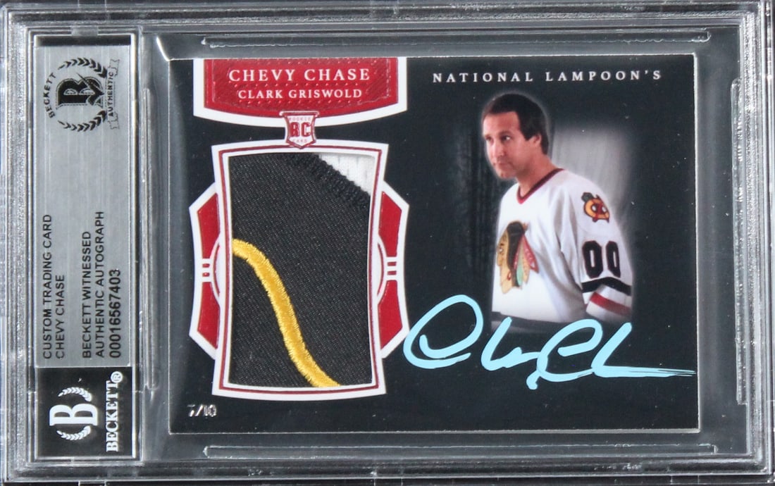 Chevy Chase Signed Christmas Vacation Relic Card BAS Authenticated #7/10: Chevy Chase Signed Christmas Vacation Relic Card BAS Authenticated #7/10 This is an authentic relic card personally signed by Chevy Chase, renowned for his role in National Lampoon's Christmas Vacatio