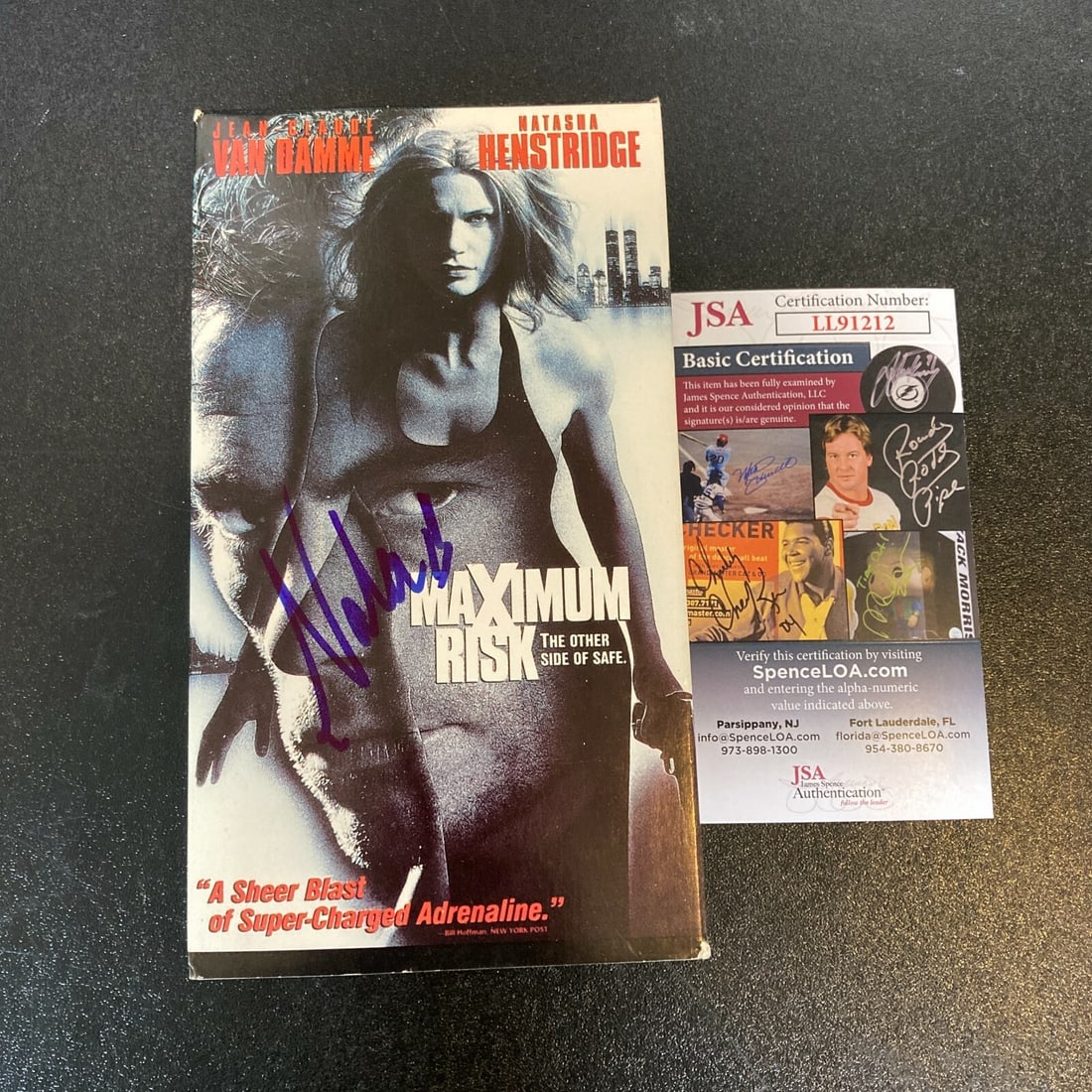 Natasha Henstridge Signed Maximum Risk VHS with JSA COA: Natasha Henstridge Signed Maximum Risk VHS with JSA COA This is a signed and autographed copy of the VHS movie "Maximum Risk" featuring Natasha Henstridge. The autograph has been authenticated by Jame