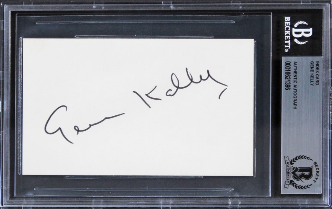 Gene Kelly Singin' in the Rain Signed 3x5 Index Card Beckett Authenticated: Gene Kelly Singin' in the Rain Signed 3x5 Index Card Beckett Authenticated This authentic signed 3x5 index card features the iconic signature of Gene Kelly, renowned for his role in 'Singin' in the Ra