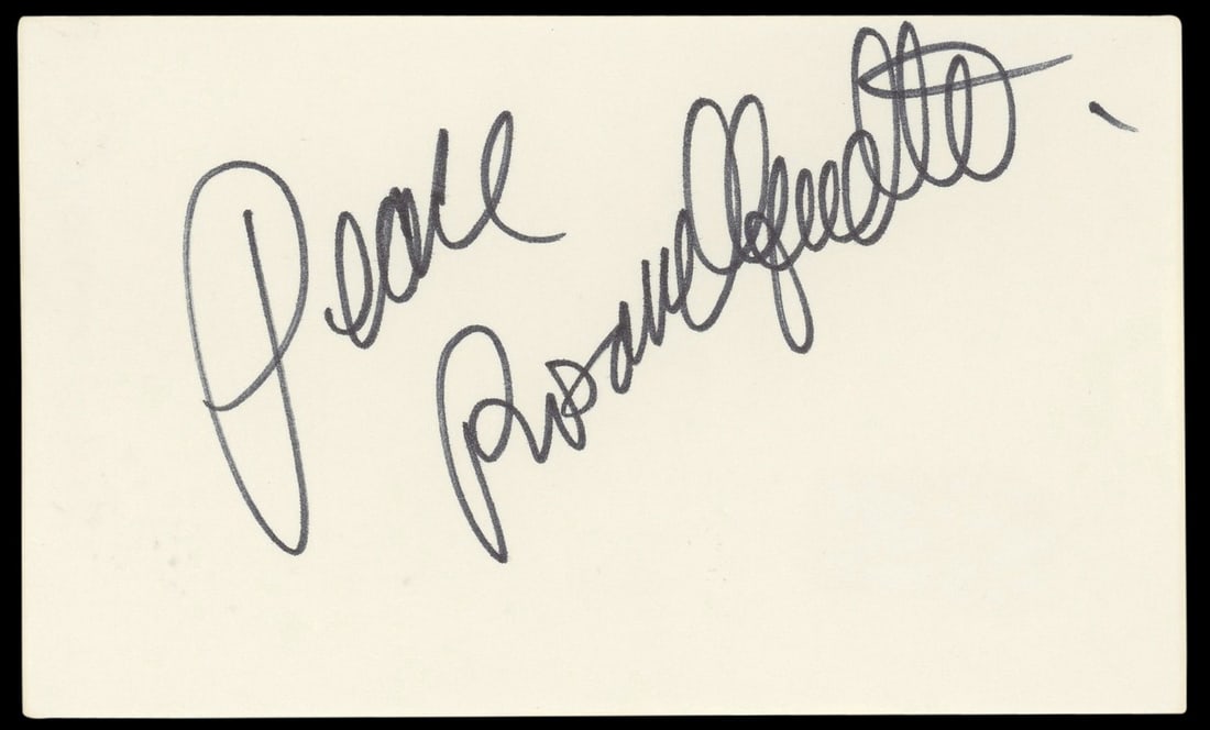 Rosanna Arquette Signed 3x5 Index Card with Peace Inscription BAS Authenticated: Rosanna Arquette Signed 3x5 Index Card with Peace Inscription BAS Authenticated This authentic 3x5 index card features the personal inscription "Peace" and has been signed by the talented actress Rosa