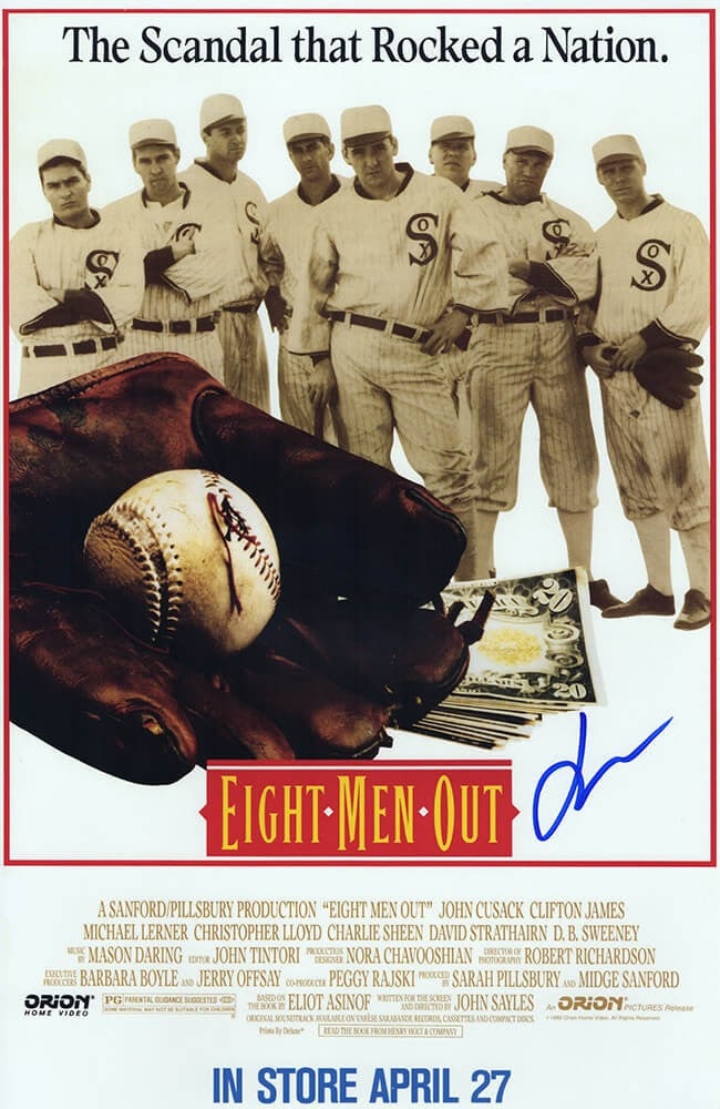 John Cusack Signed Eight Men Out Movie Poster 11x17 with COA: John Cusack Signed Eight Men Out Movie Poster 11x17 with COA This is an original 11x17 movie poster for "Eight Men Out," signed by John Cusack. The poster features a clean white background, enhancing 