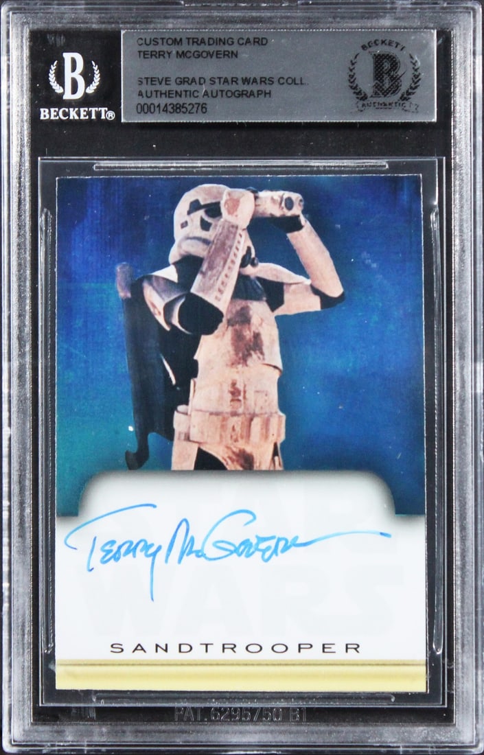Custom Star Wars Trading Card Signed by Terry McGovern Beckett Authenticated: Custom Star Wars Trading Card Signed by Terry McGovern Beckett Authenticated This custom trading card features an authentic autograph from Terry McGovern, known for his work in Star Wars. The card has