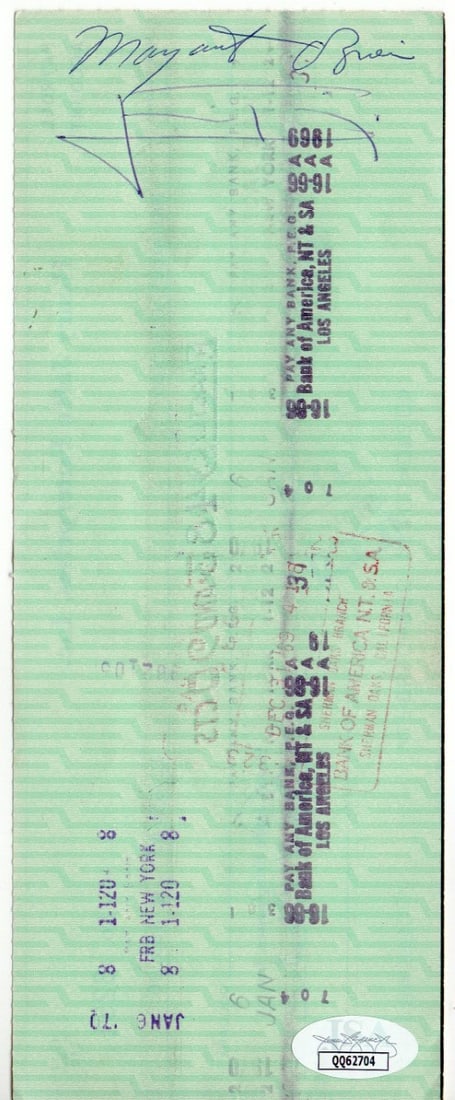 Margaret O'Brien Autographed Bank Check JSA Authenticated (1 of 3)