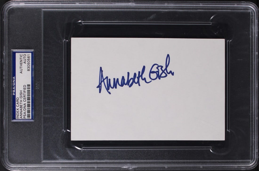 PSA Slabbed Annabeth Gish Signed Index Card Sons of Anarchy: PSA Slabbed Annabeth Gish Signed Index Card Sons of Anarchy This is an original index card personally signed by Annabeth Gish from Sons of Anarchy. The autograph has been authenticated and encapsulate