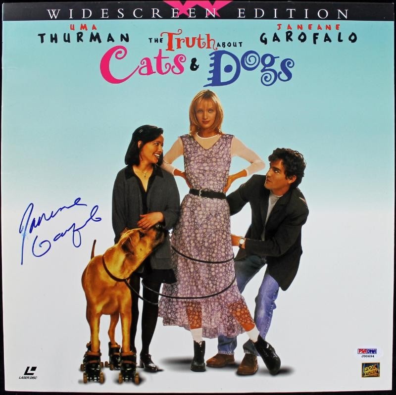 Janeane Garofalo Signed Cats & Dogs Laserdisc Cover PSA/DNA Certified: Janeane Garofalo Signed Cats & Dogs Laserdisc Cover PSA/DNA Certified This authentic signed Laserdisc cover features Janeane Garofalo from the beloved film "Cats & Dogs." The signature has been authen