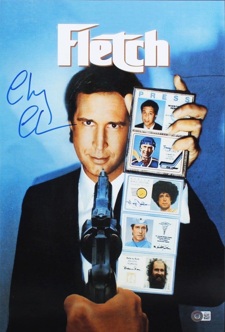 Chevy Chase Autographed Fletch 12x18 Movie Poster Beckett Witnessed: Chevy Chase Autographed Fletch 12x18 Movie Poster Beckett Witnessed This 12x18 inch mini movie poster from the film "Fletch" is hand-signed by Chevy Chase. The autograph has been authenticated by Beck