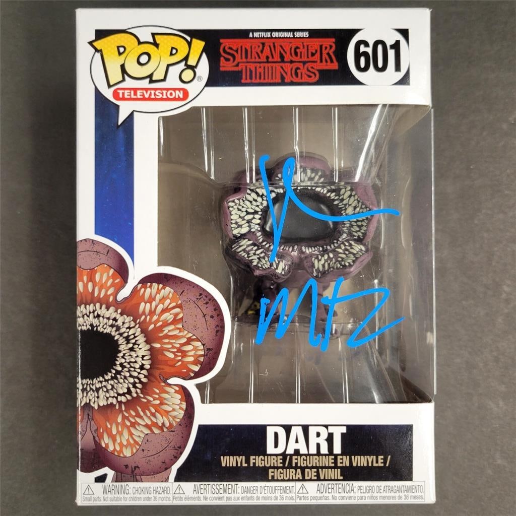 Signed Dart Funko Pop Stranger Things by Duffer Brothers Beckett Authenticated: Signed Dart Funko Pop Stranger Things by Duffer Brothers Beckett Authenticated This original Funko Pop figure features Dart from the popular show Stranger Things, signed by the Duffer Brothers, Ross a