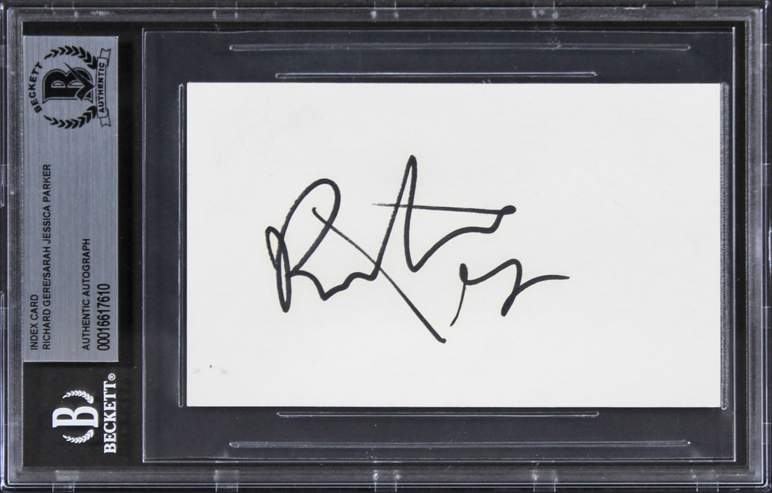 Richard Gere Sarah Jessica Parker Signed 3x5 Index Card Peace Beckett Authenticated (1 of 2)