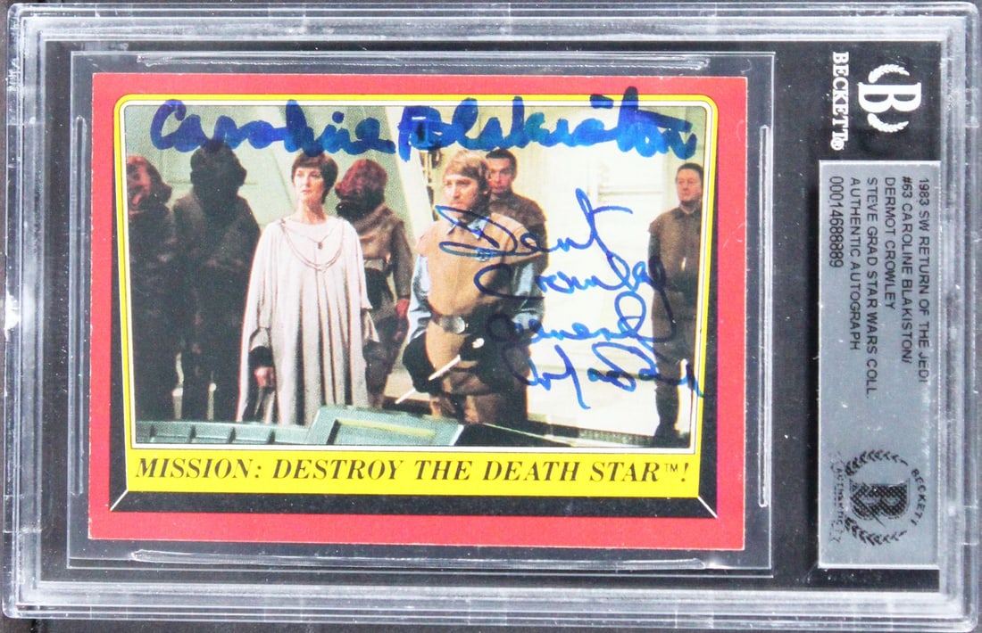 Star Wars 1983 ROTJ #63 Card Blakiston Crowley Signed Beckett Authenticated: Star Wars 1983 ROTJ #63 Card Blakiston Crowley Signed Beckett Authenticated This 1983 Star Wars Return of the Jedi #63 trading card features the authentic signatures of Caroline Blakiston and Dermot C