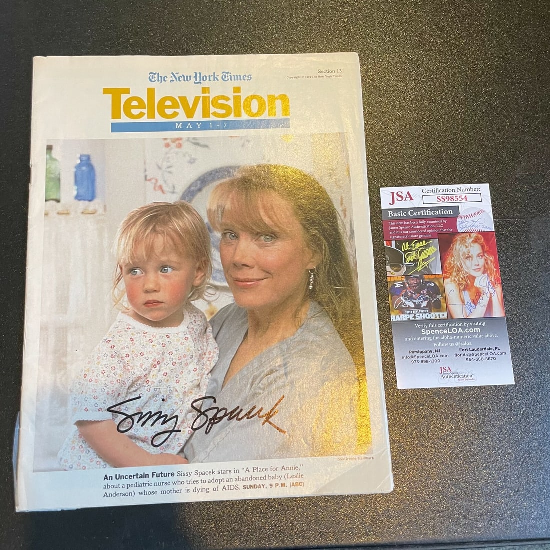 Sissy Spacek Autographed New York Times Magazine JSA Certified: Sissy Spacek Autographed New York Times Magazine JSA Certified This is an original New York Times magazine featuring an autograph from Sissy Spacek, authenticated by James Spence Authentication (JSA).