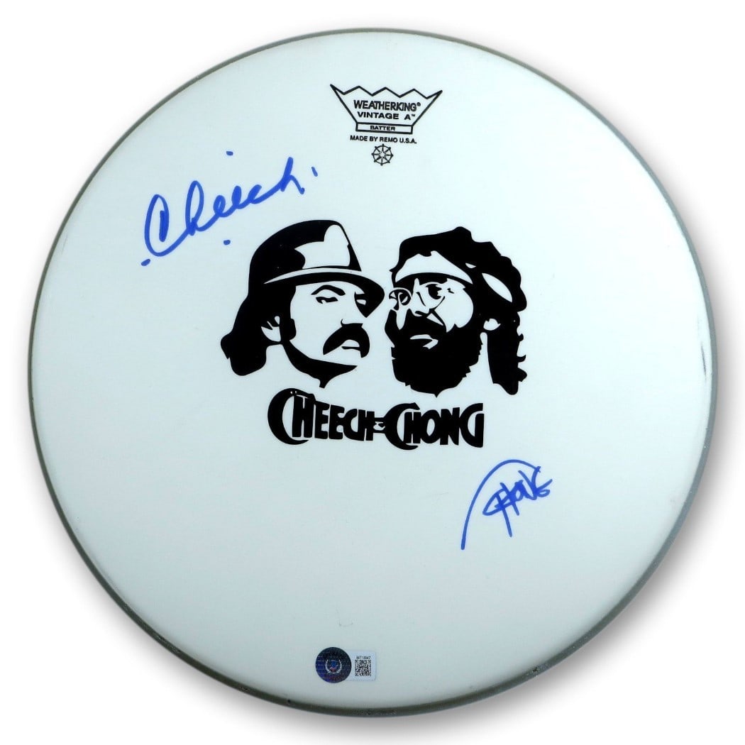 12 Inch Drumhead Signed by Cheech Marin and Tommy Chong Beckett Authenticated (1 of 4)