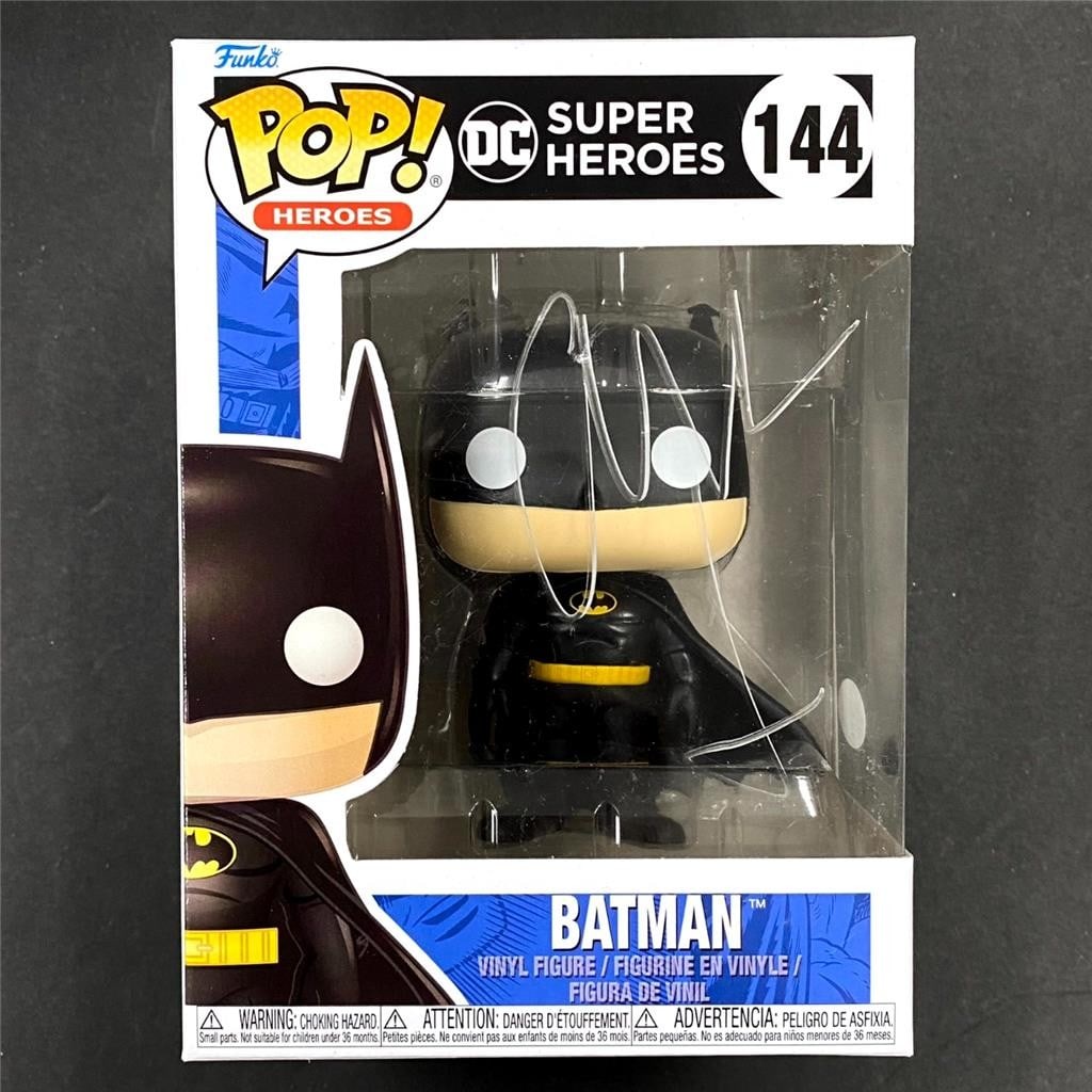 Batman Funko Pop 144 signed by Christian Bale JSA: Batman Funko Pop 144 signed by Christian Bale JSA This Batman Funko Pop! Figure (#144) features an authentic silver autograph by Christian Bale. The signature is authenticated by James Spence Authenti