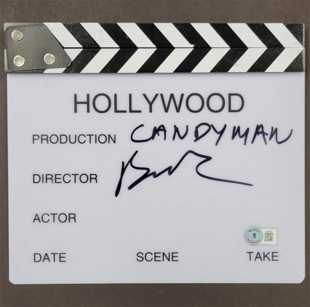 Bernard Rose autographed Candyman film clapboard with Beckett authentication: Bernard Rose autographed Candyman film clapboard with Beckett authentication This is an original clap board, also known as a clapper, signed by Bernard Rose from the film "Candyman." The autograph has