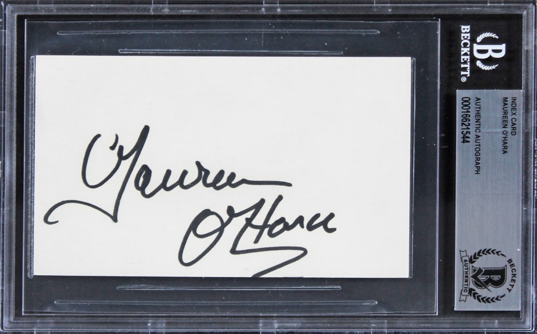 Beckett Slabbed Maureen O'Hara Signed 3x5 Index Card The Quiet Man (1 of 5)