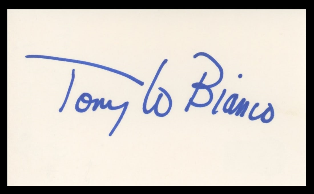 Tony Lo Bianco Signed 3x5 Index Card Beckett Authenticated The French Connection: Tony Lo Bianco Signed 3x5 Index Card Beckett Authenticated The French Connection This is a 3x5 index card personally signed by Tony Lo Bianco from The French Connection. The autograph is authenticated