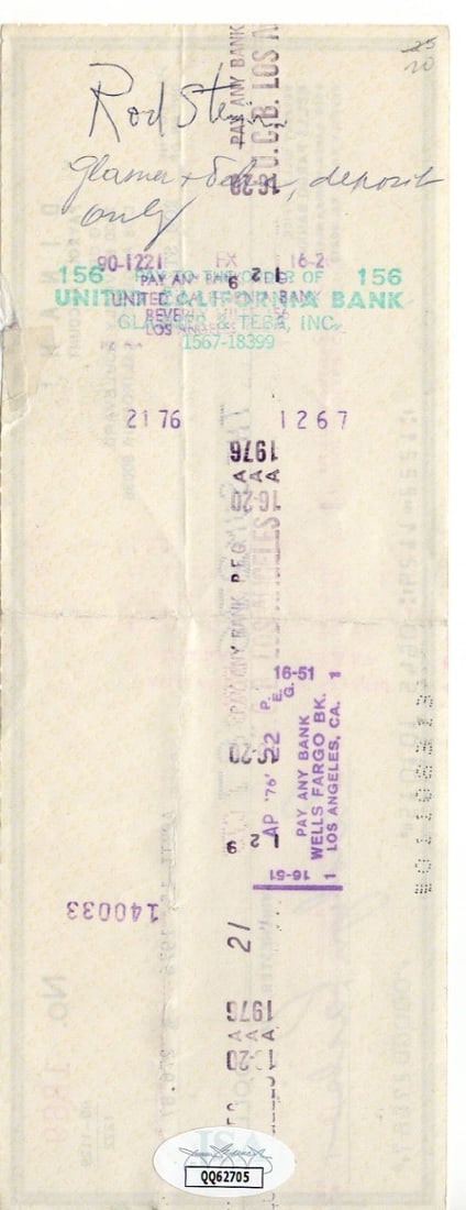 Authenticated Rod Steiger Bank Check Signed JSA On the Waterfront (1 of 3)