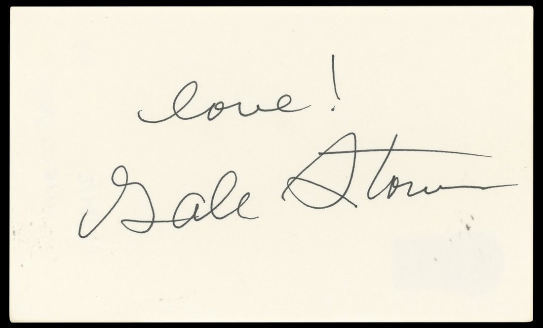 Gale Storm Signed 3x5 Index Card With Love Inscription Beckett Authenticated (1 of 2)