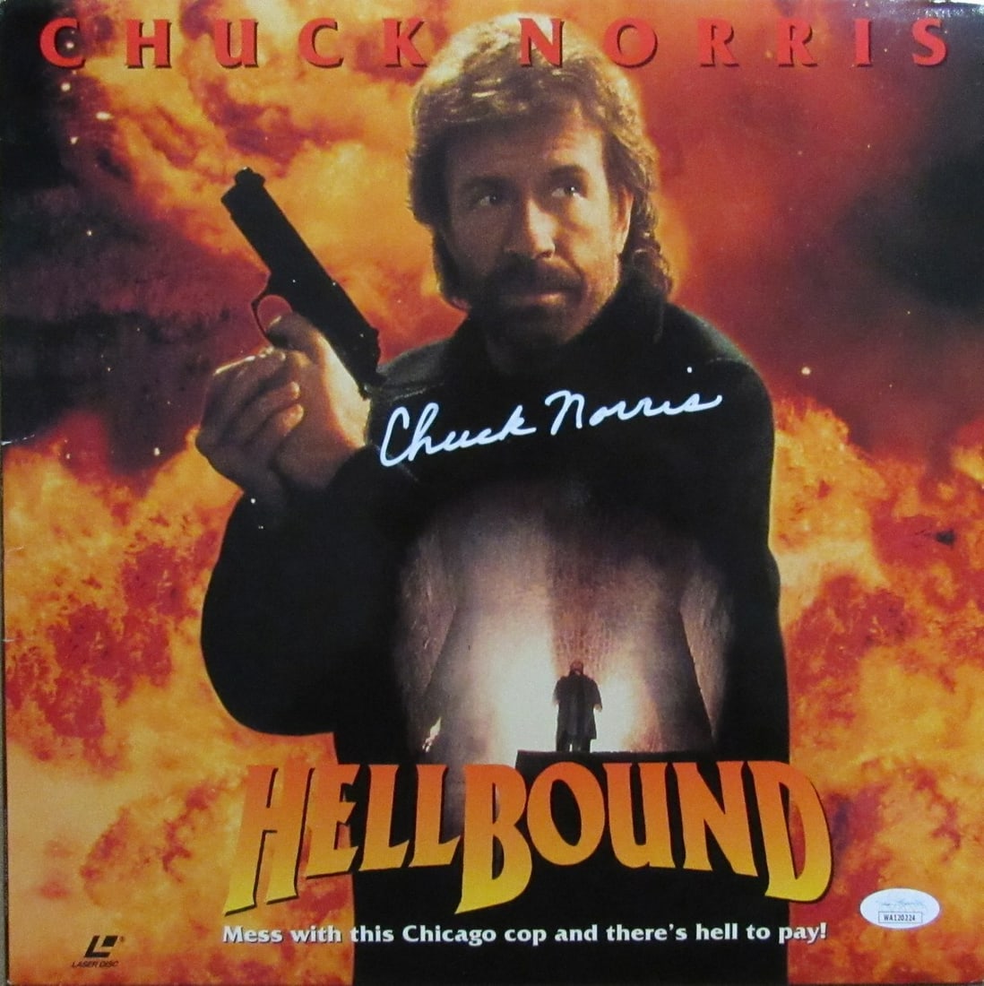 Chuck Norris JSA Authenticated Autographed Laser Disk Hell Bound: Chuck Norris JSA Authenticated Autographed Laser Disk Hell Bound This is an original Chuck Norris autographed laser disk of the movie "Hell Bound." It comes with authentication from JSA, featuring a t