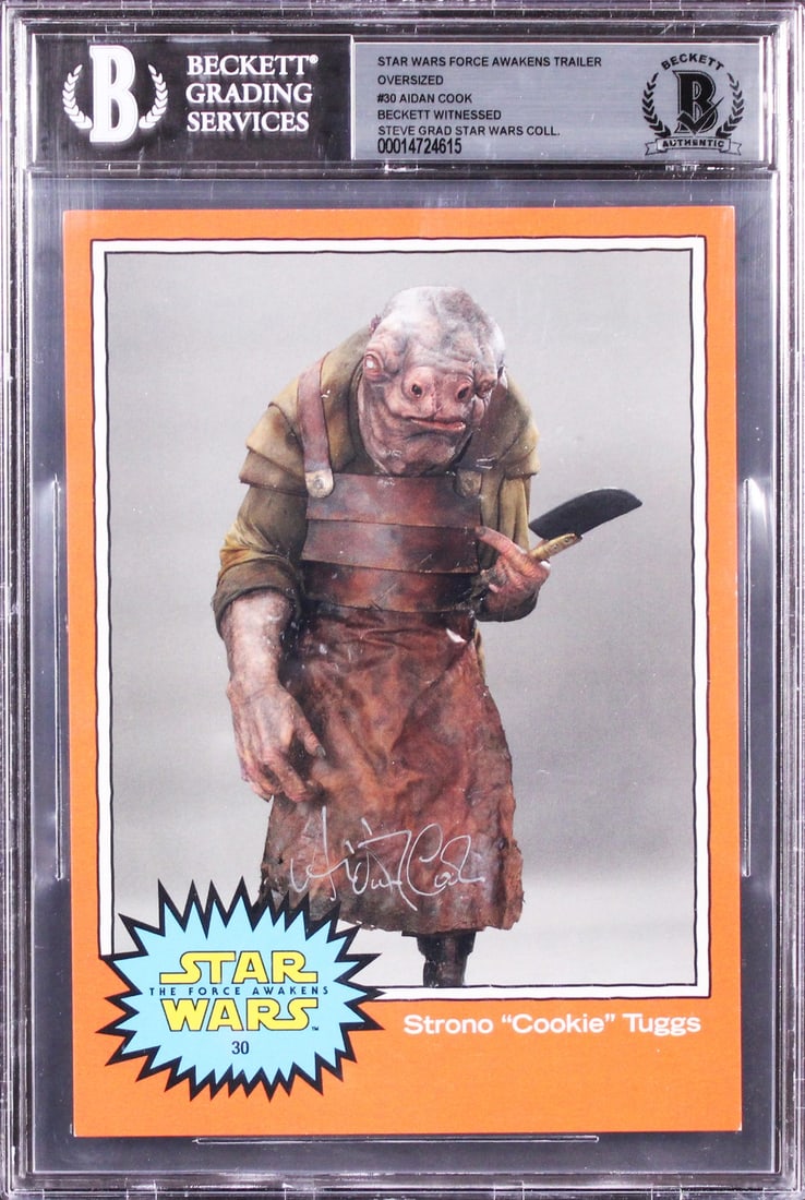 Aidan Cook Star Wars Signed Force Awakens Card BAS Authenticated: Aidan Cook Star Wars Signed Force Awakens Card BAS Authenticated This is an autographed card featuring Aidan Cook from the Star Wars franchise, specifically from the Star Wars: The Force Awakens trail