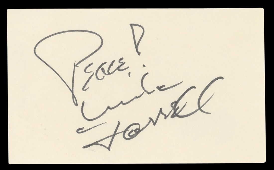 Mike Farrell M*A*S*H Signed 3x5 Index Card with Peace Inscription BAS Authenticated (1 of 5)