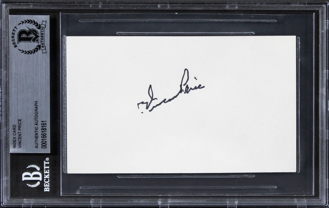 Beckett slabbed Vincent Price signed 3x5 index card House on Haunted Hill (1 of 2)