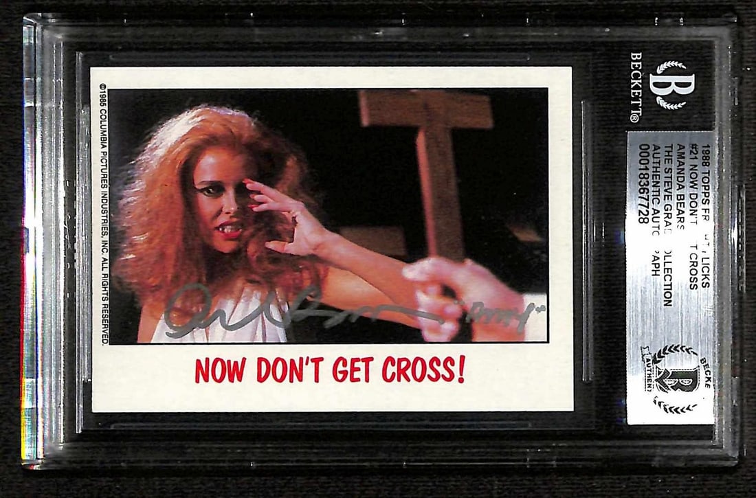 Beckett Certified Amanda Bearse 1988 Topps Fright Flicks Autograph Card: Beckett Certified Amanda Bearse 1988 Topps Fright Flicks Autograph Card This item is a 1988 Topps Fright Flicks trading card signed by Amanda Bearse, known for her role in the "Fright Night" franchise