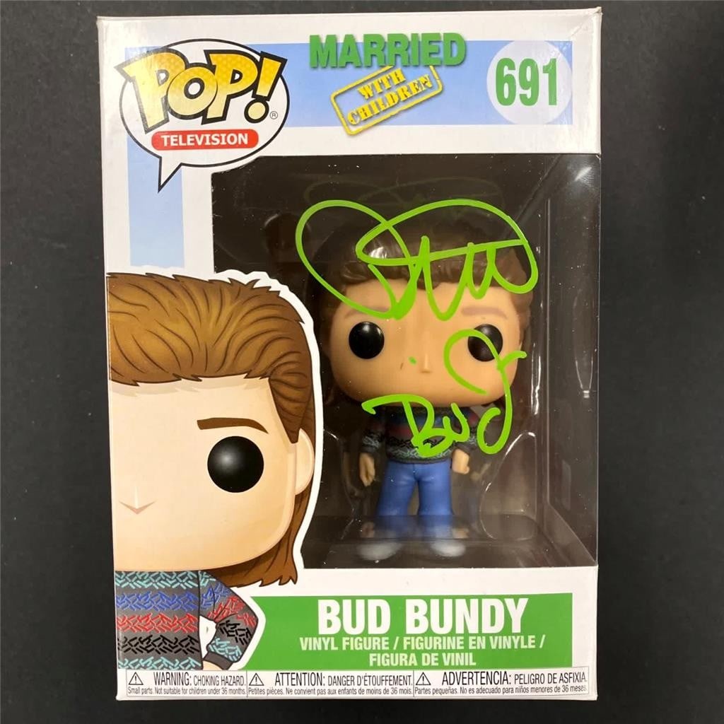 Autographed Bud Bundy Funko Pop Figure Beckett Authenticated by David Faustino: Autographed Bud Bundy Funko Pop Figure Beckett Authenticated by David Faustino This is an original Funko Pop! Figure of "Bud" Bundy from the show "Married With Children," signed by David Faustino. The