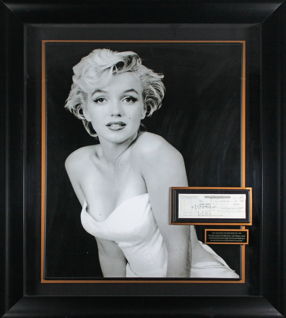 Framed Marilyn Monroe signed 1961 3x8.5 check Beckett COA (1 of 3)