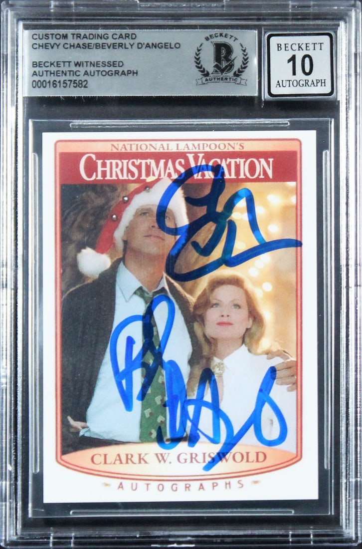 Chevy Chase Beverly D'Angelo Signed Card National Lampoon Christmas Vacation BAS Authenticated: Chevy Chase Beverly D'Angelo Signed Card National Lampoon Christmas Vacation BAS Authenticated This is a signed trading card featuring the iconic characters from National Lampoon's Christmas Vacation,