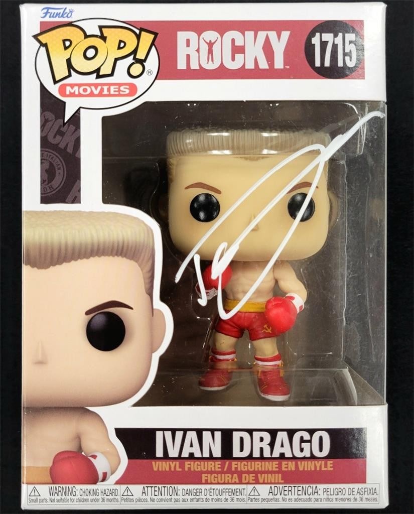 Beckett authenticated Dolph Lundgren autograph on Ivan Drago Rocky Funko Pop 1715: Beckett authenticated Dolph Lundgren autograph on Ivan Drago Rocky Funko Pop 1715 This Ivan Drago Funko Pop! figure, number 1715 from the Rocky series, is hand-signed by Dolph Lundgren. The autograph 