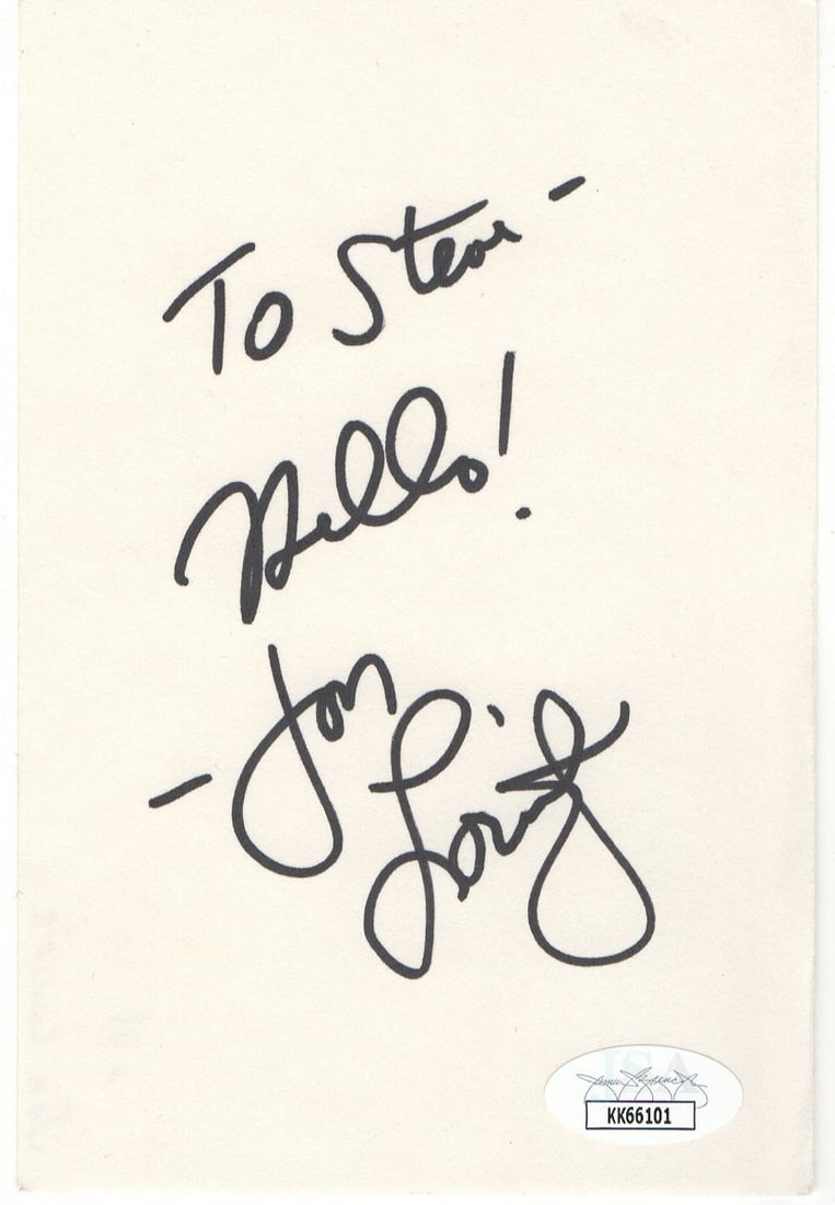 Index Card Signed by Jon Lovitz with JSA Authentication: Index Card Signed by Jon Lovitz with JSA Authentication This index card features the autograph of Jon Lovitz, known for his work on Saturday Night Live. The signature has been authenticated by James S