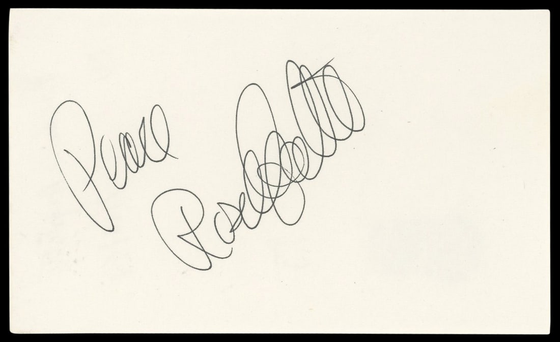 Rosanna Arquette Signed 3x5 Index Card with Peace Inscription BAS Authenticated: Rosanna Arquette Signed 3x5 Index Card with Peace Inscription BAS Authenticated This authentic autographed 3x5 index card features the signature of actress Rosanna Arquette along with her inscription 