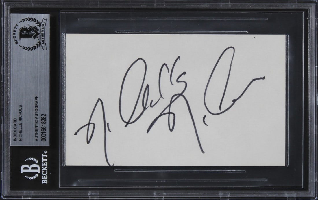 Nichelle Nichols Signed Star Trek 3x5 Index Card Beckett Authenticated: Nichelle Nichols Signed Star Trek 3x5 Index Card Beckett Authenticated This authentic 3x5 index card features the autograph of Nichelle Nichols, renowned for her role in Star Trek. Each card is person