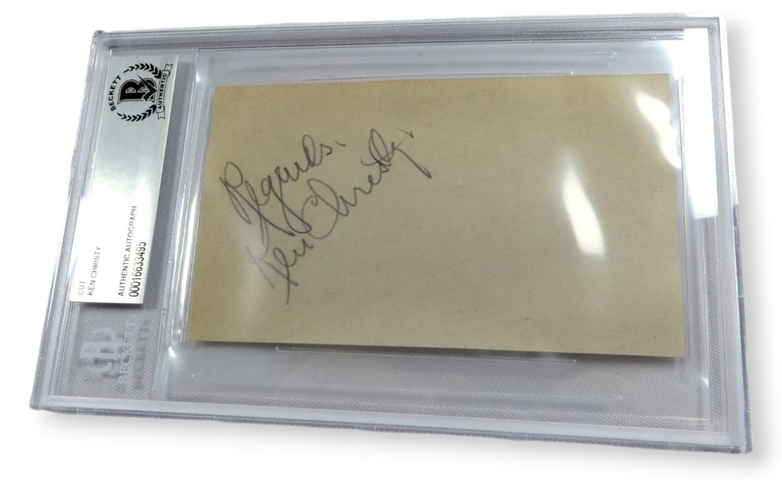 Ken Christy Autographed Cut Signature Beckett Authenticated 3x5: Ken Christy Autographed Cut Signature Beckett Authenticated 3x5 This is an original autographed cut signature of Hollywood actor Ken Christy, measuring 3 X 5 inches. It comes authenticated by Beckett 