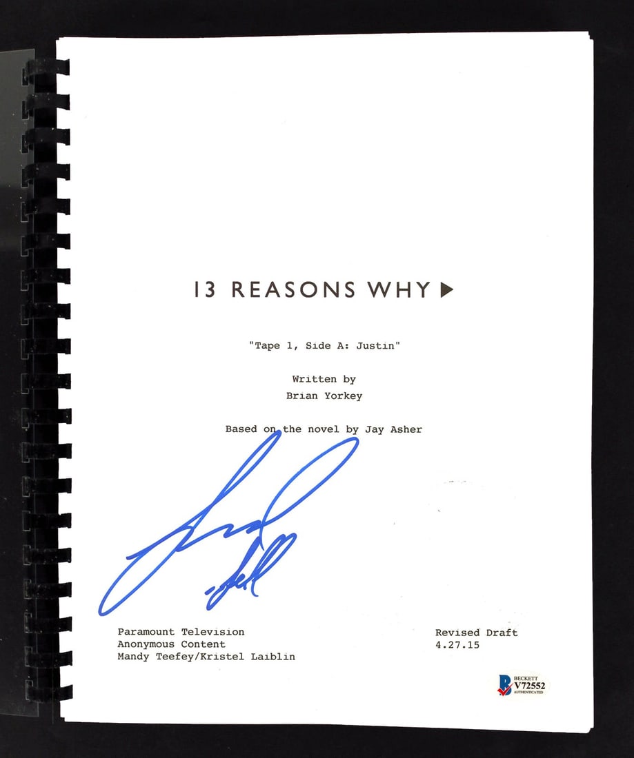 Brandon Larracuente Jeff autographed 13 Reasons Why pilot replica script Beckett: Brandon Larracuente Jeff autographed 13 Reasons Why pilot replica script Beckett This is a replica pilot TV script from the series "13 Reasons Why," personally signed by Brandon Larracuente with the i