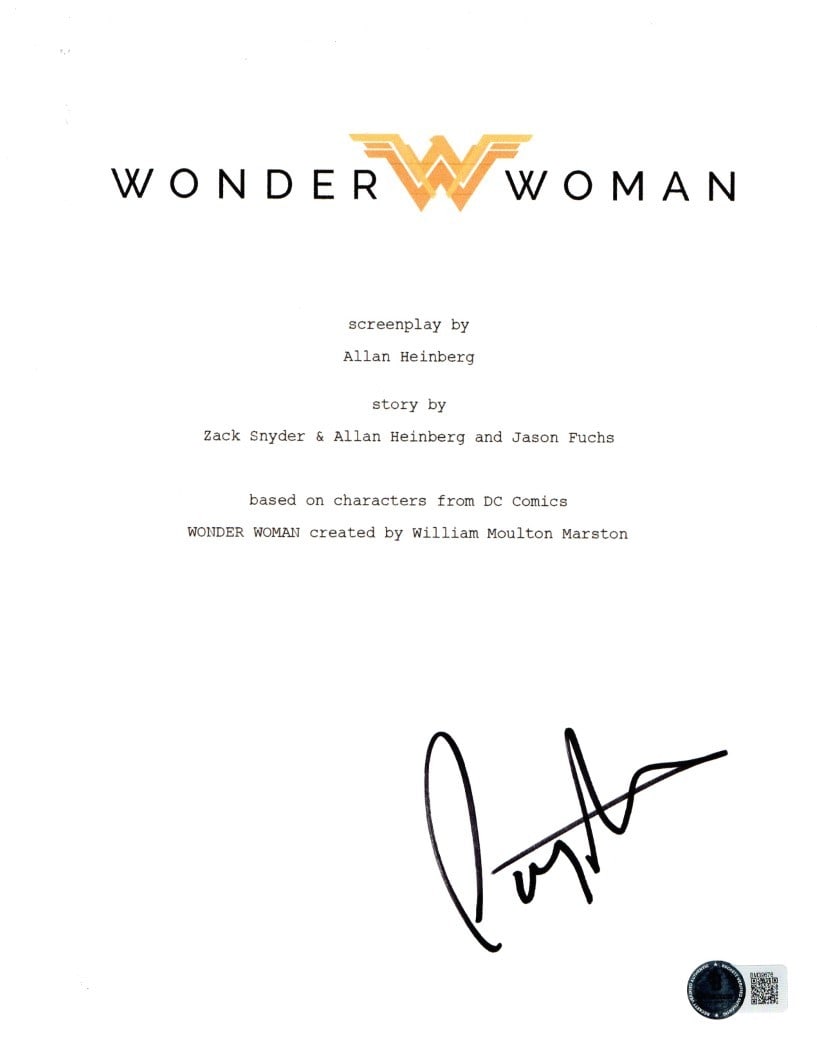 Wonder Woman Script Cover Print Signed by Patty Jenkins Beckett Authenticated: Wonder Woman Script Cover Print Signed by Patty Jenkins Beckett Authenticated This is a pre-owned script cover print for Wonder Woman, autographed by Patty Jenkins. The item includes only the cover pa