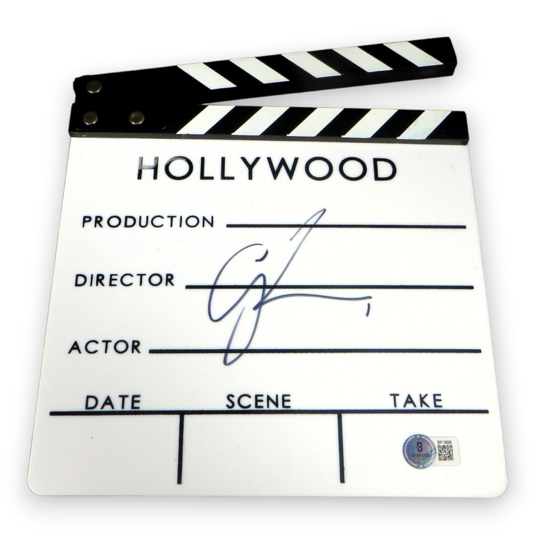 Guy Pearce Autographed Memento Movie Clapper with Beckett Authentication: Guy Pearce Autographed Memento Movie Clapper with Beckett Authentication This is an authentic movie clapper signed by Guy Pearce, known for his iconic role in films such as 'Memento' and 'The Brutalis
