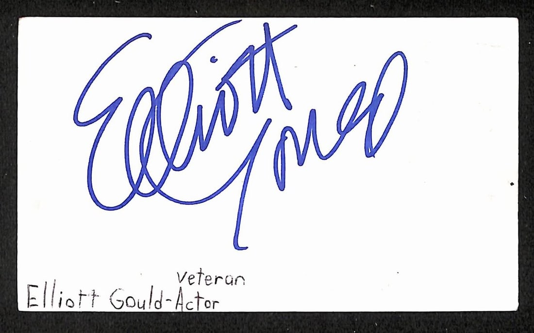 Elliott Gould autographed 3x5 index card JSA BA205499: Elliott Gould autographed 3x5 index card JSA BA205499 This is a 3x5 index card signed by actor Elliott Gould. The autograph is authenticated by JSA with certification number BA205499. The item is an o
