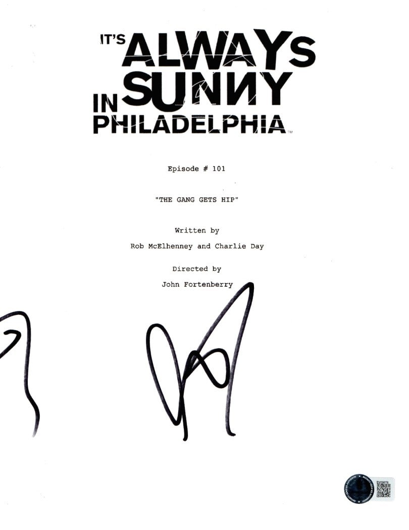 Charlie Day Autographed Script Cover Print for Always Sunny Beckett Authenticated: Charlie Day Autographed Script Cover Print for Always Sunny Beckett Authenticated This item is a script cover print from "It's Always Sunny in Philadelphia," personally signed by Charlie Day. The cove