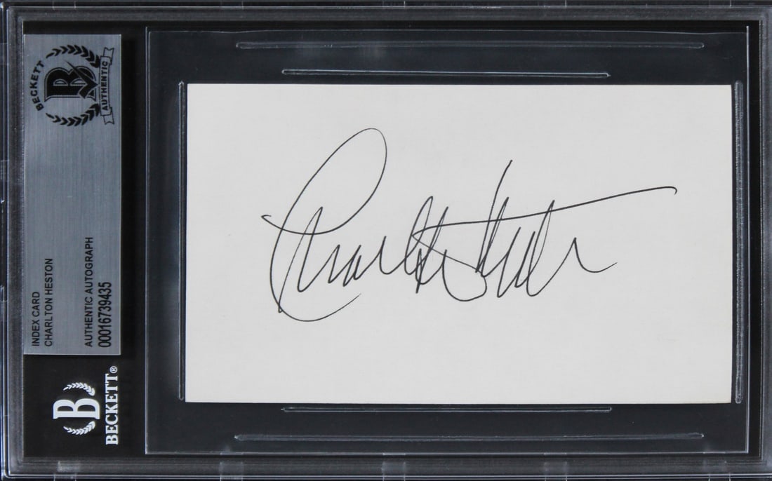 Charlton Heston Signed 3x5 Card Beckett Authenticated Ben-Hur Slabbed Autograph (1 of 5)