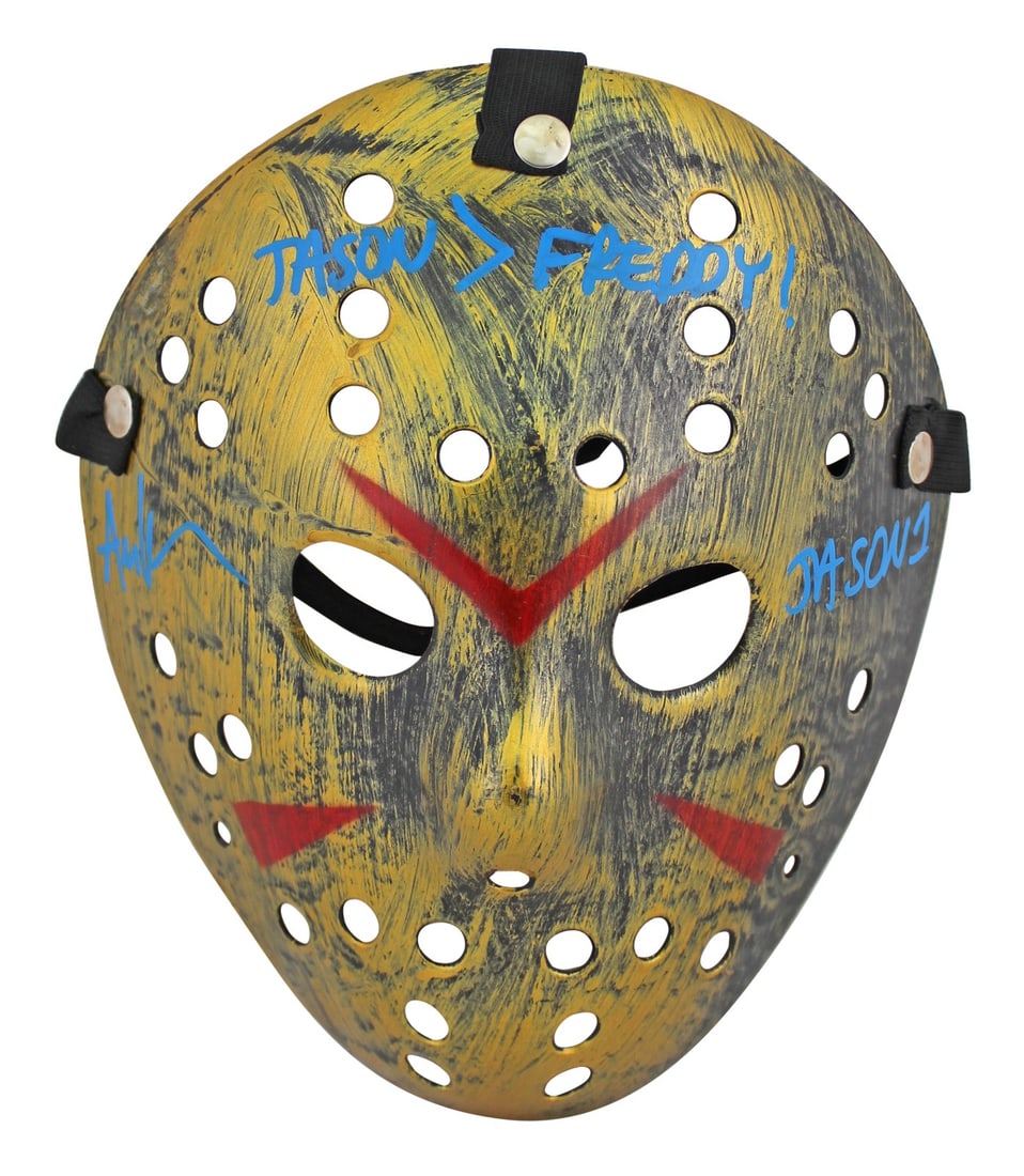 Ari Lehman Signed Gold Jason Mask with Blue Signature BAS Authenticated (1 of 5)